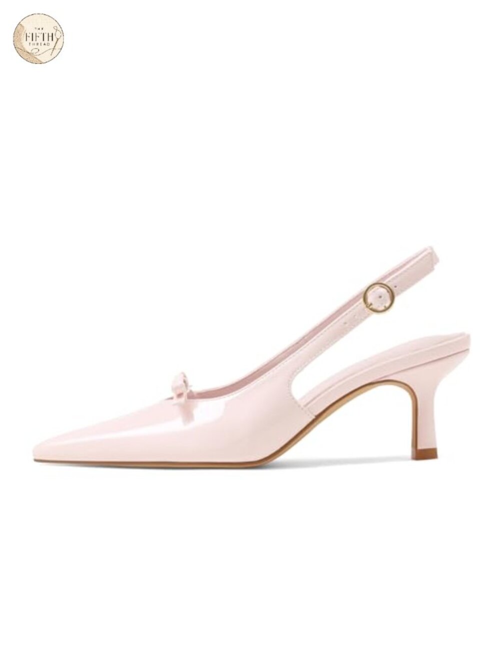 Faux Leather Kitten Heel Slingback Pumps Pointed Toe Bow Office Dress Shoes